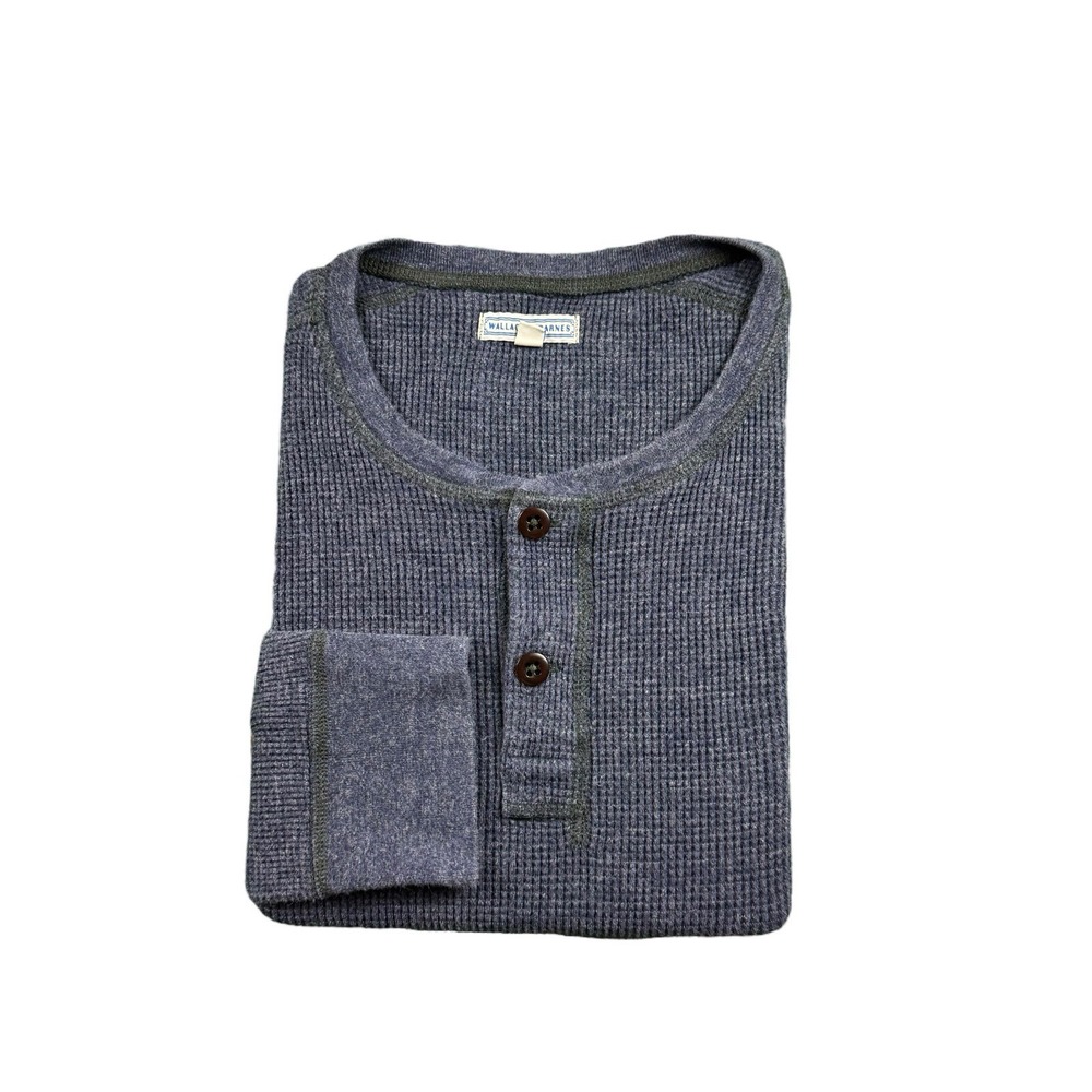 Wallace & Barnes Blue Waffle Knit Surplus L/S Henley Size Mens Large
